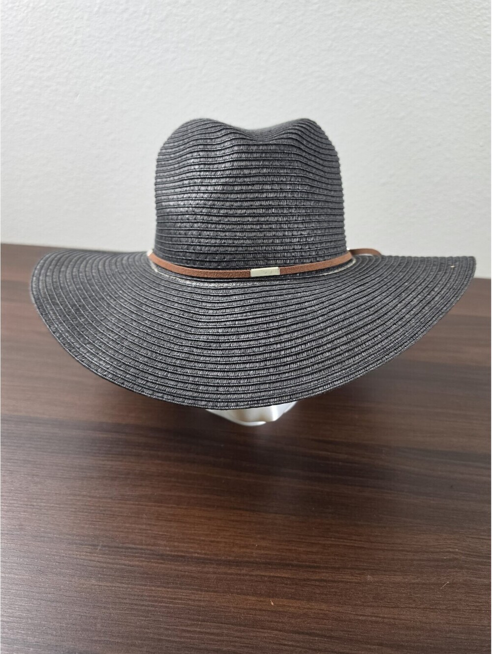 Womens Black DPC Sun Hat with Brown Leather Strap One Size Fits Most